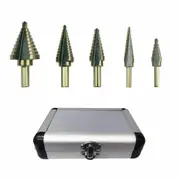 5Pcs HSS Step Steel Cone Drill Hole Cutter Titanium Bits Set Kit + Aluminum Case