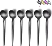 Matt Black Teaspoons 6 Piece, 6.6'' Spoons Silverware, Stainless Steel Small Spo