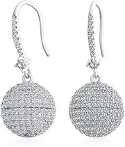 [Bling Jewelry] Large Fashion Disco Ball Pave CZ Statement Dangle Earrings and Cocktail Ring for Women Round Cubic Zirconia Silver Plated Brass