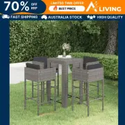 5 Piece Garden Bar Set with Cushions Poly Rattan Grey Outdoor Furniture Pa 94782