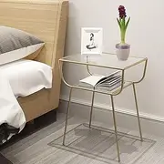 XCJump Bedside Table, Modern Side Tables with Tempered Glass, Compact End Table, Metal Frame, Stylish Small Desk for Living Room, Bedroom, or Apartment (Gold)