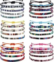 [Morfetto] Pack of 24 Boho Surfer Bracelet Anklet Adjustable Beads Anklet Handmade Braided Bracelet Colourful Anklet Summer String Rope Anklet for Women Men