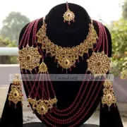New Gold Indian Pakistani Kundan Bridal Necklace Earrings Jhummar Mala Tikka Set