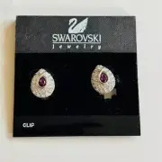 Swarovski Jewelry teardrop stud Earrings VTG Rhinestone signed Swan clip silver