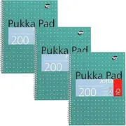 Pukka Pad, A4 Metallic Jotta Book 3 Pack – 21 x 30cm – Wirebound Notebook with 8mm Lines and 80GSM Paper – Features 4-Hole Punch Margins and Perforated Edges - 200 Pages, Green