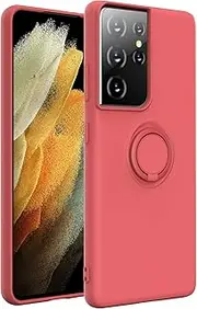 [ZUSLAB] Nano Silicone Magnetic Stand Case for Galaxy S21 Ultra 5G Shockproof Kickstand Ring Bumper Protective Cover - Coral Red