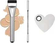 3PC Makeup Spatula Set - Makeup Mixing Palette,Foundation Spatula,Flat Foundation Brush，Korean Makeup Brush Spatula Facial Brush for Liquid Foundation(Silver)