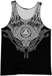 [yayoitimes] Nordic Viking Mythology Loose T-Shirt, Men and Women Classic 3D Valknut Vegvisir Tattoo Breathable Mesh Vest