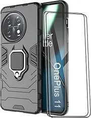 [ESTH] Case for OnePlus 11 with 2 Pack Screen Protector, [360° Rotating Stand] [Military Grade Anti-Fall Protection], Cover Compatible with Magnetic Car Mount, Black