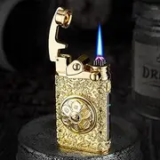 Vintage Lighter Dual Arc Plasma Lighter Jet Flame Torch Lighter 2 in1 USB Rechargeable Windproof Butane Lighter with Gift Box (Golden)