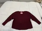 Women's Burgundy Ribbed Stretchy Maternity top with studded Sleeves - Small