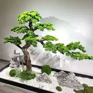 仿真植物擺件牆壁裝飾掛件迎客松假樹仿真樹松樹大型美人羅漢松新中式玄關會所室內裝飾造景