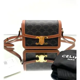 Celine 18888 老花 Teen 帆布及小牛皮Triomphe 凱旋門包 黃褐色 《2024季度新品》