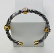 Vintage 90s 2-Tone Crystal Designer Inspired Bangle Bracelet 6 3/4”