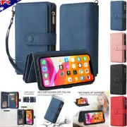 For Samsung S25 S24 S23 S22 S21FE Ultra Plus Zip Leather Wallet Case Stand Cover