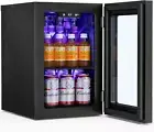 18L Beverage Refrigerator Cooler 24Can, Mini Fridge with Quiet Compressor, LED L