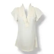 NEW Vintage Y2K Banana Republic Ruffle Pleat Flutter Sleeve Top In Ivory Size XS