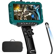7'' IPS Articulating Borescope NIDAGE 0.24in Endoscope Camera with Light 2-Way Inspection Camera with Articulated Snake Head, Flexible Automotive Mechanics Fiber Optic Scope Cam 5.3FT
