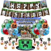 Minecraft Game Themed Kids Balloons Banner Cake Topper Backdrop Set Birthday Party Decor