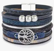 Inspirational Tree of Life Leather Bracelets for Women,Birthday Mothers Blue