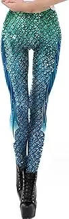 [Wedhapy] Womens Leggings Mermaid Leggings for Women, Mid-Rise Mermaid Womens Leggings with Tulle, Shiny Fish Scale Mermaid Leggings for Music Festival, Party,Size L