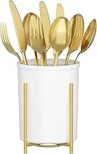 Lifewit Silverware Holder for Kitchen Countertop, Cutlery Flatware Caddy with Bracket, Plastic Utensil Spoon Fork knives Organizer for Party Picnic, Gold, 1 Pack