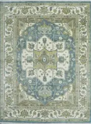 8X10 Light-Blue Ivory Antique Handmade Traditional Serapi Wool Oriental Area Rug