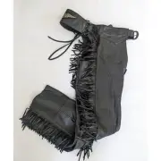 Harley-Davidson Women's Boone Fringed Legs Leather Chaps Black L Large New Logo