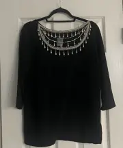 Bob Mackie Wearable Art Beaded Small Top Black Pearl Drops NWT Deadstock