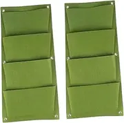 MYCENSE 2Pcs Hanging Grow Bags Hanging Flower Pouch Wall Mounted Easy to Use 4 Pockets Wall Planters for Porch Vegetable, Green Vertical
