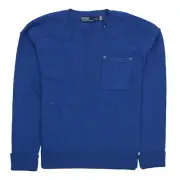 Polo Ralph Lauren Men's Blue Heather Cotton Patch Pocket Crew Neck Sweater $298