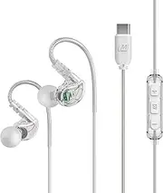 [MEE audio] M6 Sport USB-C Wired Earbuds with Memory Wire Earhooks, Noise Isolating in Ear Headphones for Running/Gym/Workouts, USB Type C Headset with Microphone and 3-Button Remote, Clear