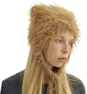 [MININAI] Slouchy Fuzzy Beanies for Women Cute Fluffy Cat Ear Hat Winter Warm Crochet Y2k Harajuku Aesthetic Accessories