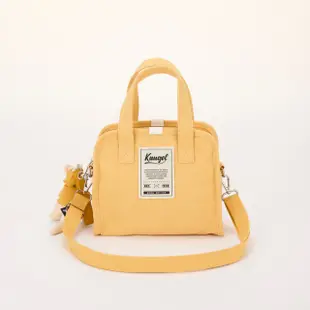 【KANGOL】袋鼠玩偶側背包 帆布包 方包 吐司包 斜背包 單肩包(黃色/米白/黑色)