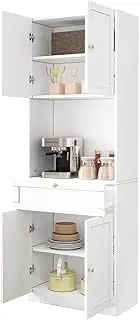 Luxsuite Pantry Cabinet Kitchen Hutch Cupboard Buffet Stroage with Shelves & Drawer for Kitchen Bathroom Living Room White