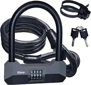 Rifarter Bike Locks Heavy Duty Anti Theft, Combo Bike U Lock, 4-Digit Resettable Combination Bicycle Lock with 5Ft Steel Cable for Electric Bike, Escooter, Motorcycle