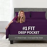 Deep Pocket King Size Sheets – 21” Extra Deep Pocket King Size Sheets – [4 Piece Set] King Bed Sheets Oversize Flat Sheet, Fitted Sheet, 2 Zippered Pillowcases 18”–23” Deep Pocket King Sheets – Purple
