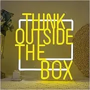 Sign Lamp "Think Outside The Box"LED Neon Light - USB Powered, With Dimmer, For Offices, Creative Spaces 40x35cm