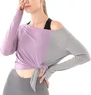 [Flyself] Women's Long Sleeve Running Tops Quick Dry Workout Gym Sports Shirts Yoga Tops with Thumb Holes