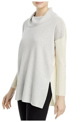 EILEEN FISHER Turtleneck Box-Top in Pearl Extra Fine Merino Wool Sweater XL