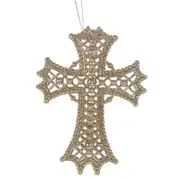 Champagne Glitter Cross Tree Ornaments 13cm