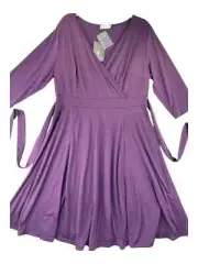 NWT Pinup Fashion Women Size 18 Dress Purple Cross Over Top faux wrap
