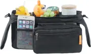Stroller Organiser Pram Caddy with Extra Storage Phone Holder and Cup Holders Tr