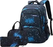 [Oimzzr] Primary and Secondary School Students Backpack Schoolbag with Lunch Bag and Pen Bag