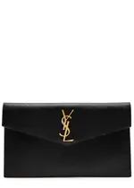 Saint Laurent Uptown Pebbled Leather Pouch, Leather Bag, Black One Size