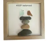 Pebble & Seaglass Handcrafted Art 'Keep Balanced'