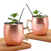 2pcs Stainless Steel Moscow Mule Mugs 550ml Copper Plated Cups -Glossy Style and Hammered Style