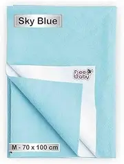 Beebaby UltraDry Baby Waterproof Bed Protector/Dry Sheet. 0M+ | Soft Touch. (Sky Blue, Medium) (100 x 70 cm)