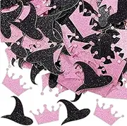 Humyoun 200 Pcs Witch Birthday Confetti Pink Crown Black Hat Shape Table Scatter Confetti Witch Birthday Party Decoration for Party DIY Arts and Crafting