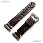 Dark Brown Embossed Leather Band Strap Bracelet for Fitbit Ionic GPS Smart Watch